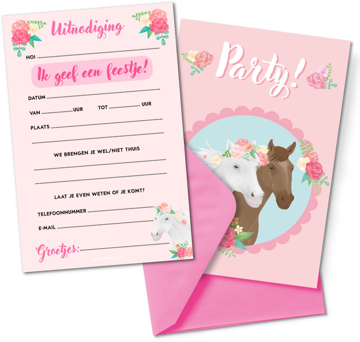 LUQ – Paarden Kinderfeestje Uitnodigingen – 6St – Luxe Horse Party Birthday Invitation – Verjaardag Set – Met Enveloppen