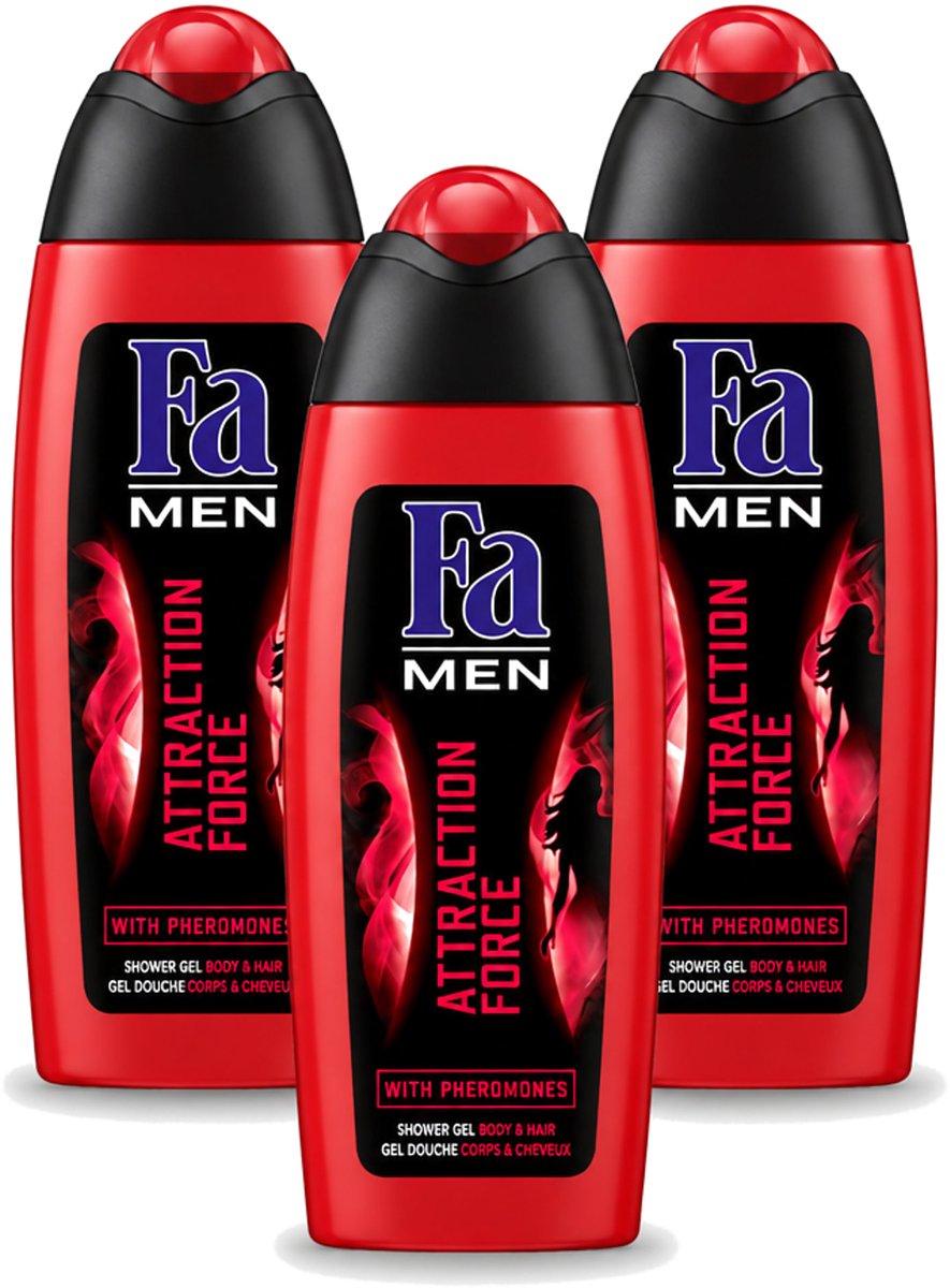 3 x Fa - Douchegel - Attraction Force - Mannen Lichaam & Haar - Bergamot & Limoen - Verfrissend - 250 ml - Voordeelverpakking - 3 stuks