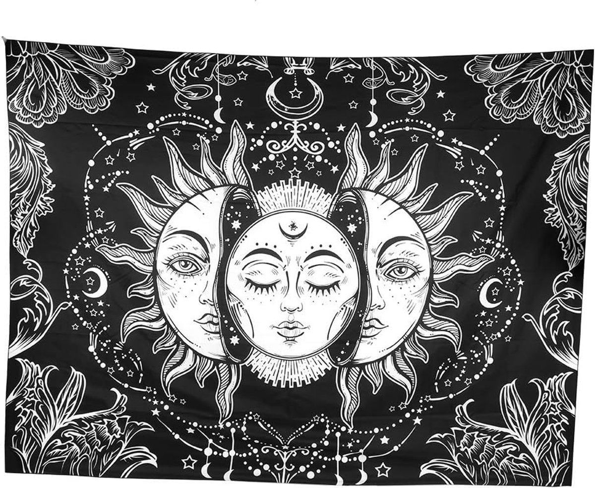 Style Polyester Sun and Moon Mysterious Face Tapestries Wall Hanging Blanket Carpet Profound Style Tapestry for Home Bedroom Decoration(1#)