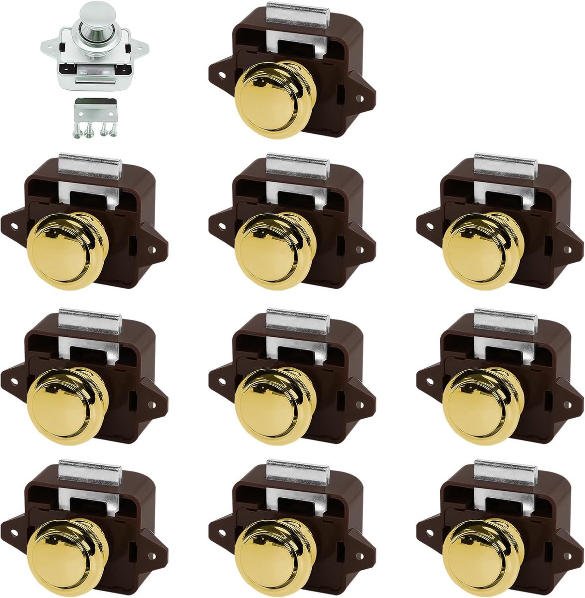 Lock; 10 stuks; grote kastdeurslot, meubelslot voor camper, caravan, jacht, kastdeur, bruin