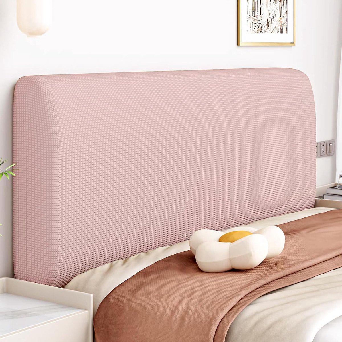 Hoofdbordbekleding voor bed, elastisch, hoofdbordbekleding in maïskorrelvorm, stofbescherming voor hoofdborden, roze, 200 cm