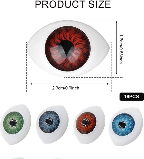 8 paar van 16 stuks ovale acryl holle oogpoppen voor ambachten, ambachten, naaien, puppies, beren, poppen, dieren, diverse kleur, 23mm x 16mm/0.9" x 0.6" — afbeelding 2