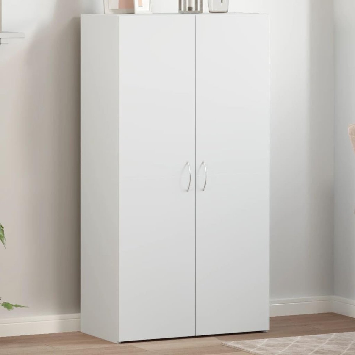 Wit, 60 x 32 x 115 cm, van houtmateriaal, compacte kantoorkast met 2 deuren, voor kantoordocumenten en bestandsopslag