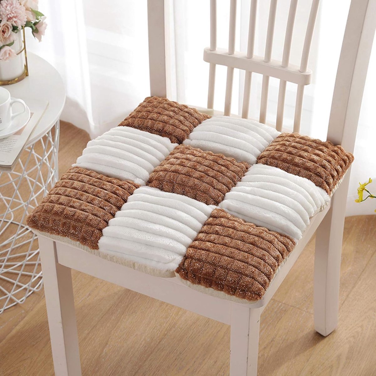 Ademend en zacht vierkant corduroy/zitkussen met banden, keuken antislip diner/stoelpad/kantoor/stoelkussen (4 stuks) -C 42x42cm (17x17inch)