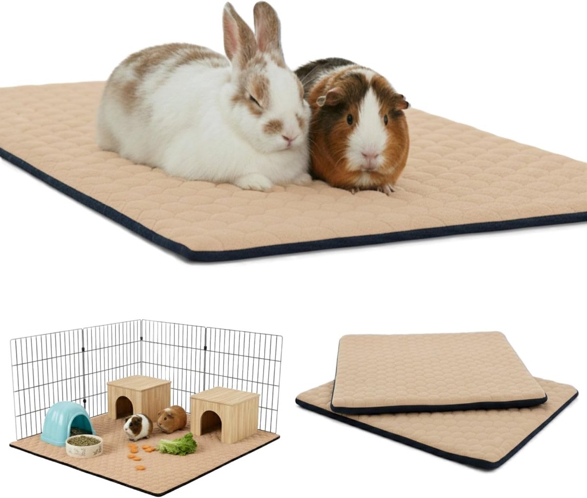 Set van 2 fleece kooivoeringen voor cavia's en konijnen.