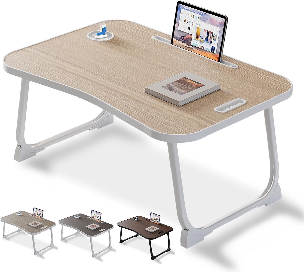 bedtafel, draagbaar ontbijtbord voor eten, lezen en schrijven op bed, bank, thuis en op kantoor. (Wood)