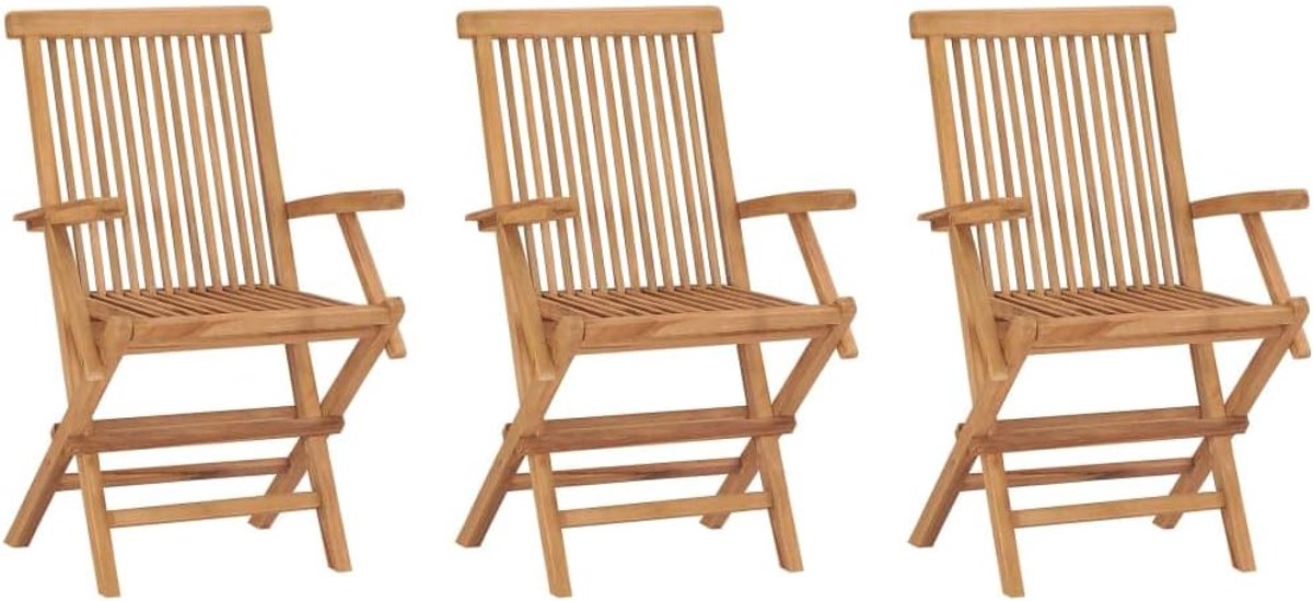 Tuinstoelen van massief teakhout, 3 stuks, robuust en elegant, eenvoudig op te bergen, maximale belasting 110 kg per zitting
