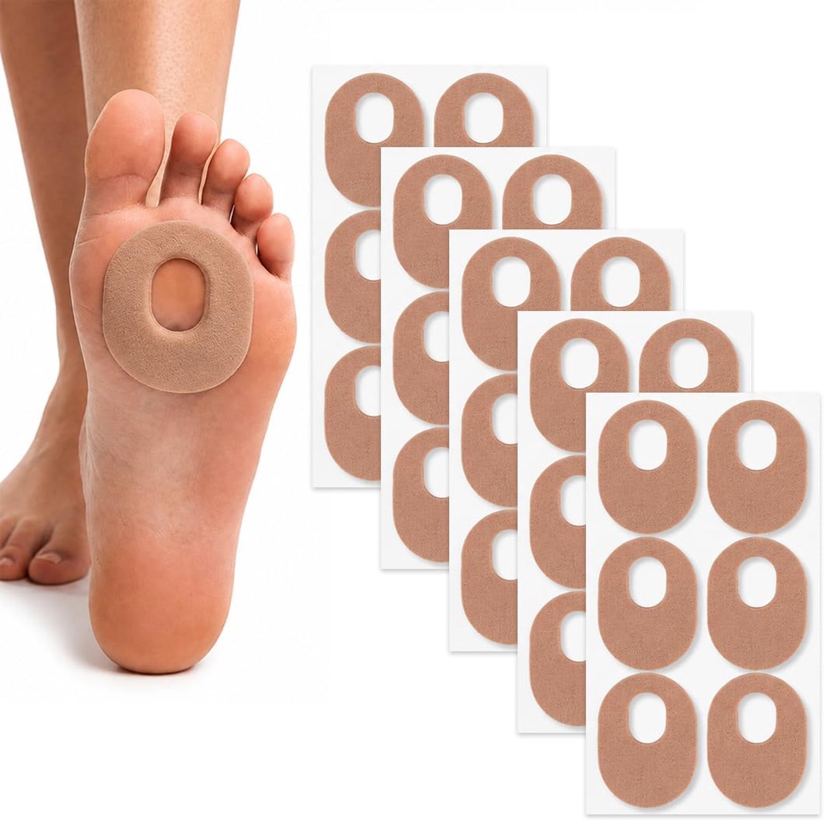 5 stuks onzichtbare voetverzorgingspleisters, drukpuntpleisters voor de voeten, eeltpleisters, drukverlagende ringen, bal van de voet, drukverlagende pads voor de voetzolen en de bal van