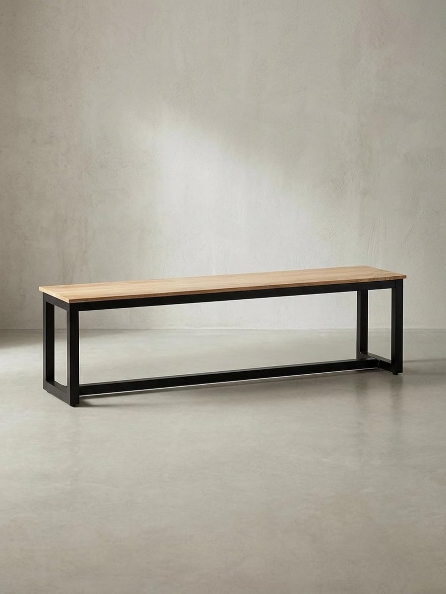 160 x 40 x 45 cm, acaciahout, metaal, loftstijl, massief zonder rugleuning, keukenbank, industrieel