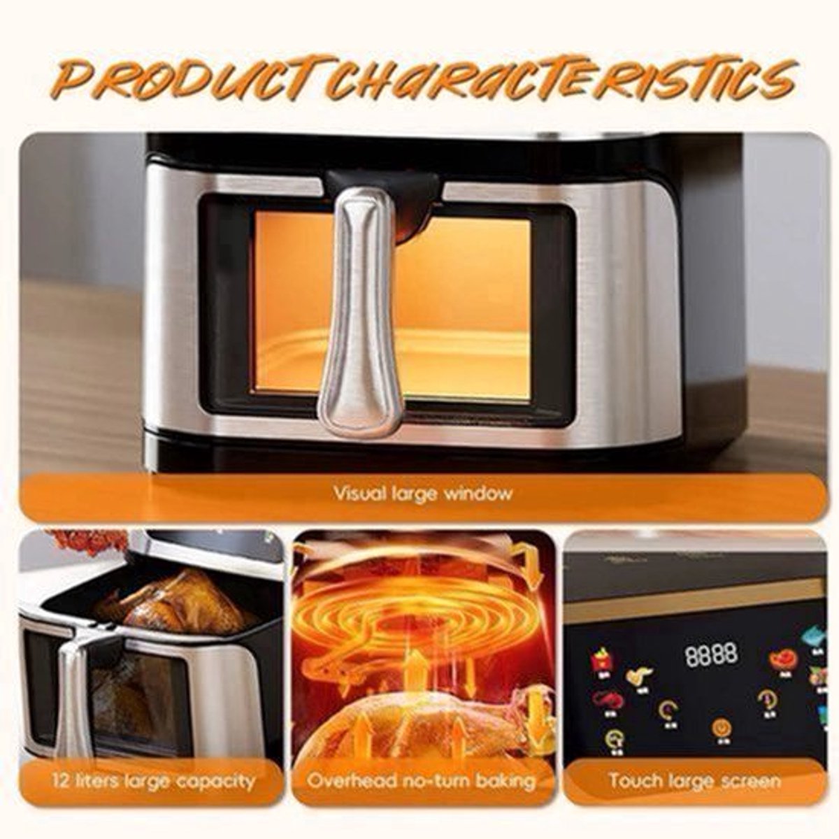 Airfryer - XXL – Heteluchtfriteuse – 2400W/2800W – 12L - RVS & Touchscreen – Multifunctionele Elektrische Friteuse - Olievrij Frituren - Zwart