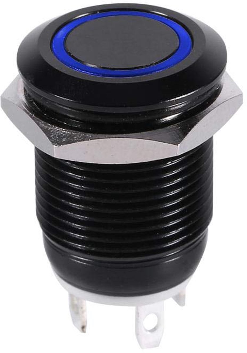Auto LED drukknop, auto 12V 2A 12mm LED Momentan drukknop waterdichte knop aan-/uitschakelaar (blauw) Automotive schakelaars