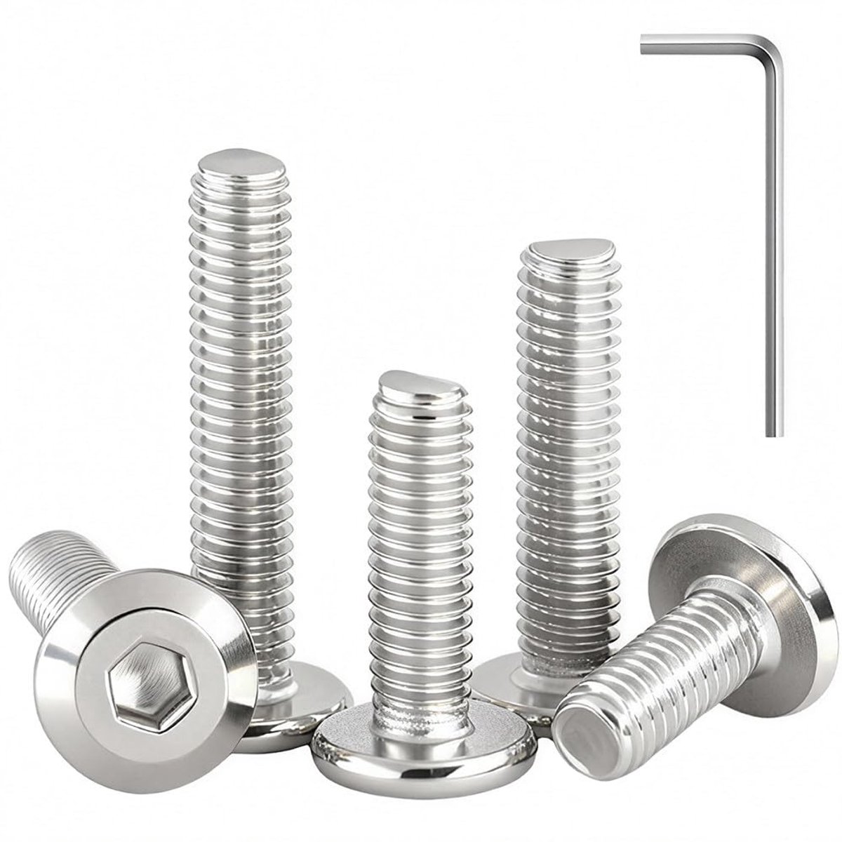 20 Stuks Platte Kop Zeskant Inbus Schroeven Bouten M5 x 16mm - Roestvrij Staal A2 V2A Meubel Bout Vol Draad Machine Schroeven met Inbussleutel