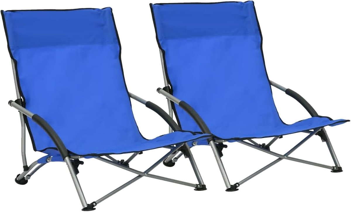 2 stuks opvouwbare strandstoel, strandstoel, opvouwbare kampeerstoel, tuinstoel, ligstoel, blauwe stof stoel