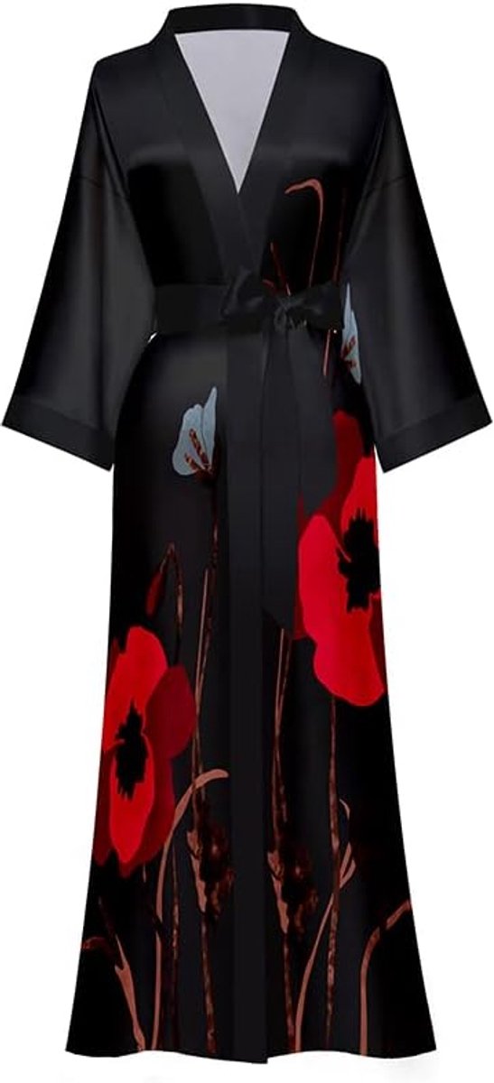 lange satijnen kimono, zijdeachtige badjas met bloemen, ochtendjas voor bruidsmeisje, One Size