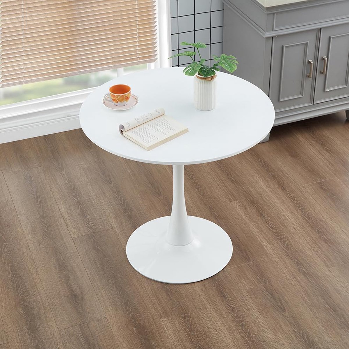 tijd Eenvoudige Witte Tafelblad Moderne Ronde Tafel Nordic Eettafel Tulip Koffie Thee Tafel Onderhandeling Voor Balkon Kleine Ronde Tafel en Stoelen (Maat: 70 cm