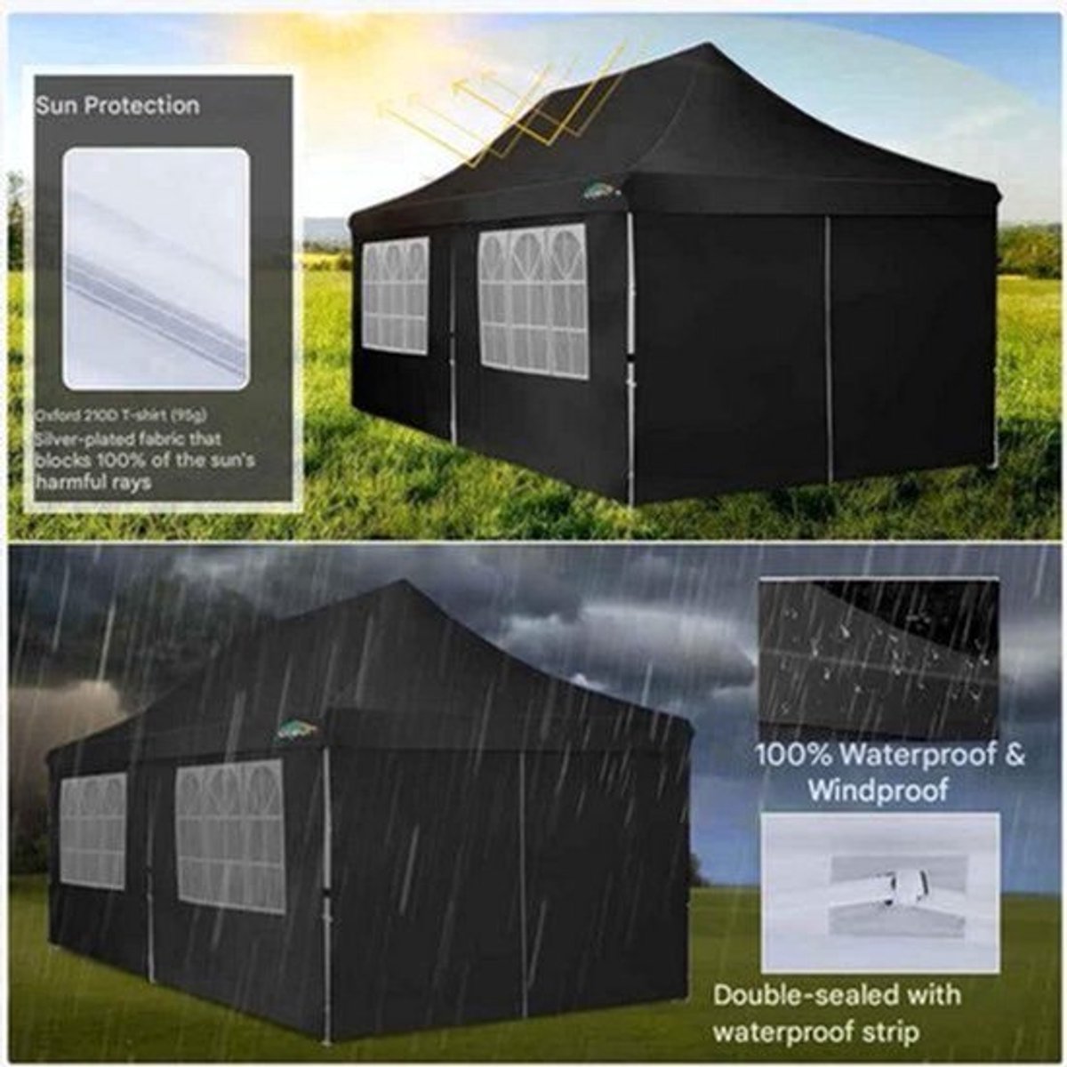 Partytent – Tuinpaviljoen – Feesttent – Inklapbare Tent – Waterdicht Oxford Doek – 3 X 6 Meter – 6 Afneembare Zijwanden - Blauw