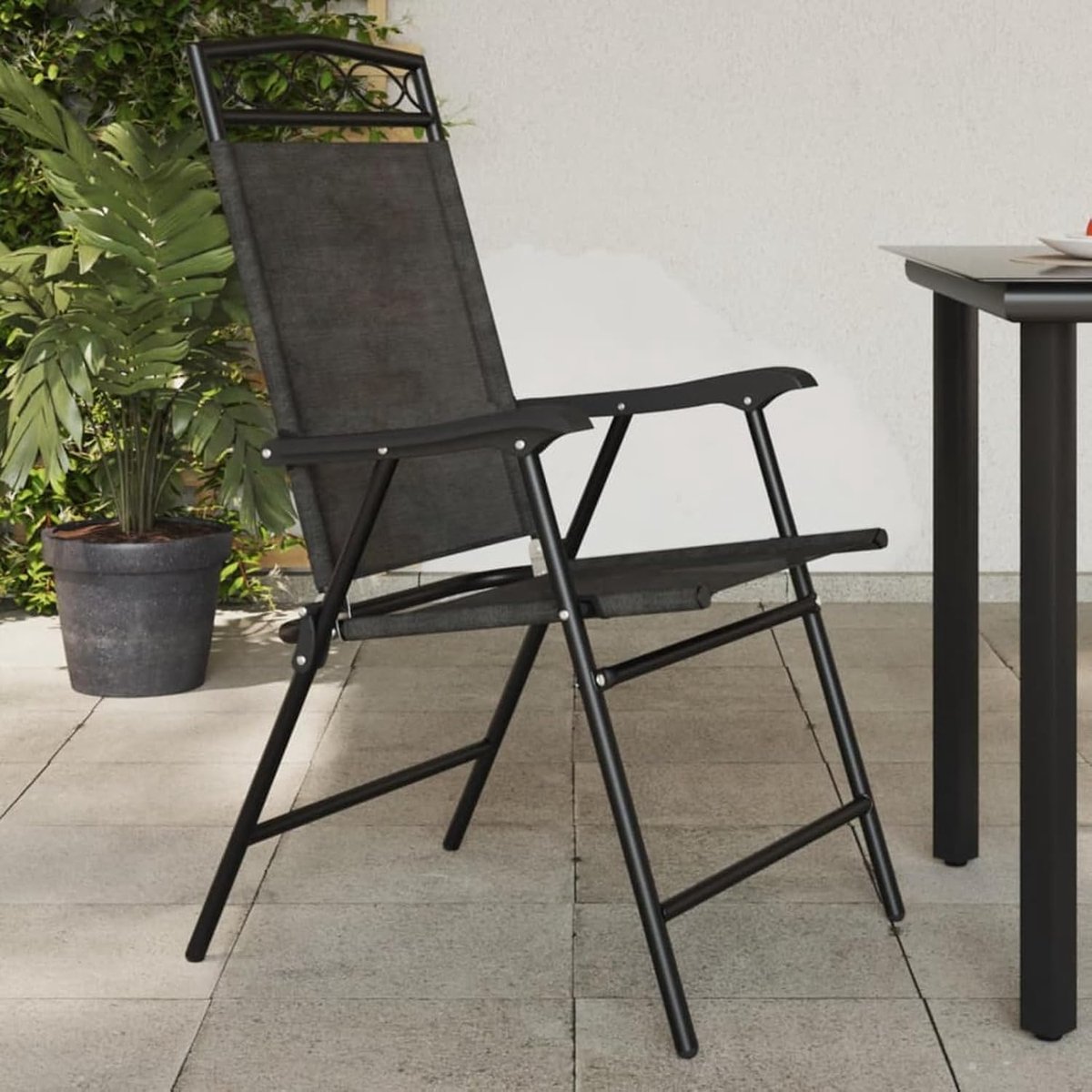 Opvouwbare tuinstoelen, 4 stuks, grijs gemêleerd, staal, textiel, fauteuil, buitenstoelen, eetkamerstoelen voor buiten, terrasstoelen, P3157293
