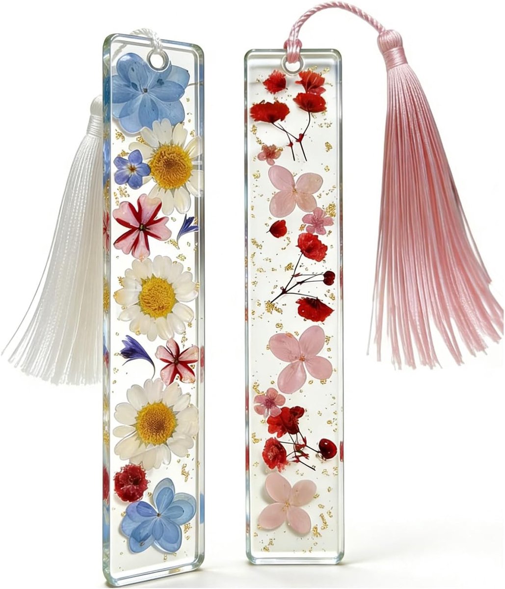 2PCS Bladwijzers voor Vrouwen, Paarse Bladwijzers voor Lezers, Gepersonaliseerde handgemaakte bladwijzer met gedroogde bloemen en kwastjes, esthetisch en uniek