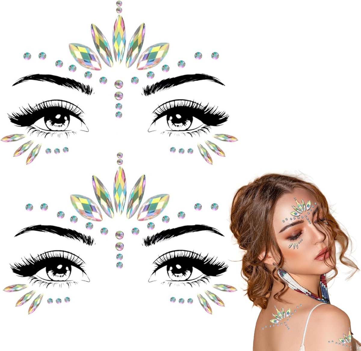 Strass-steentjes voor carnaval, make-up, party, make-up, strasssteentjes, gezichtssieraden, elf, tatoeages, glitter, sierstenen, gezichtssieraden, glitter gezichtssieraden