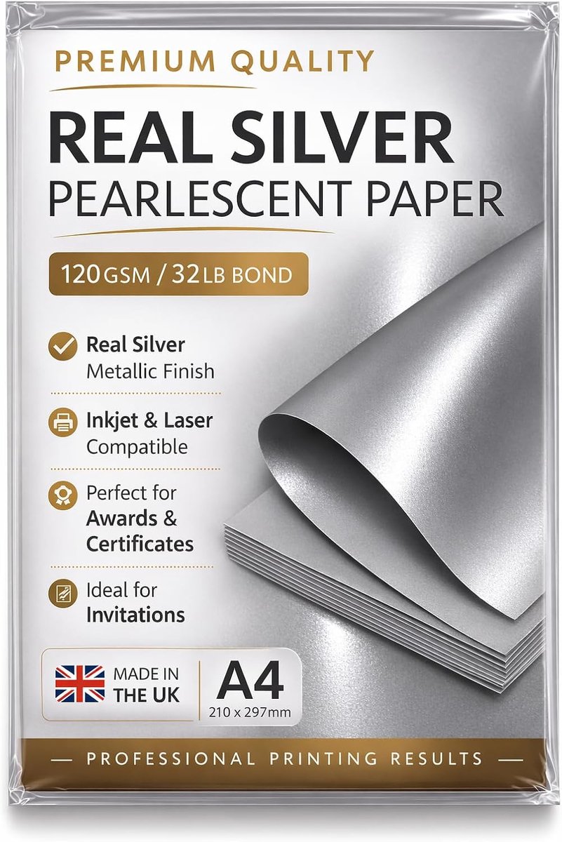 A4 bloemblaadjes, dubbelzijdig parelglanspapier, 120 g/m², geschikt voor inkjet- en laserprinters, 20 zilver