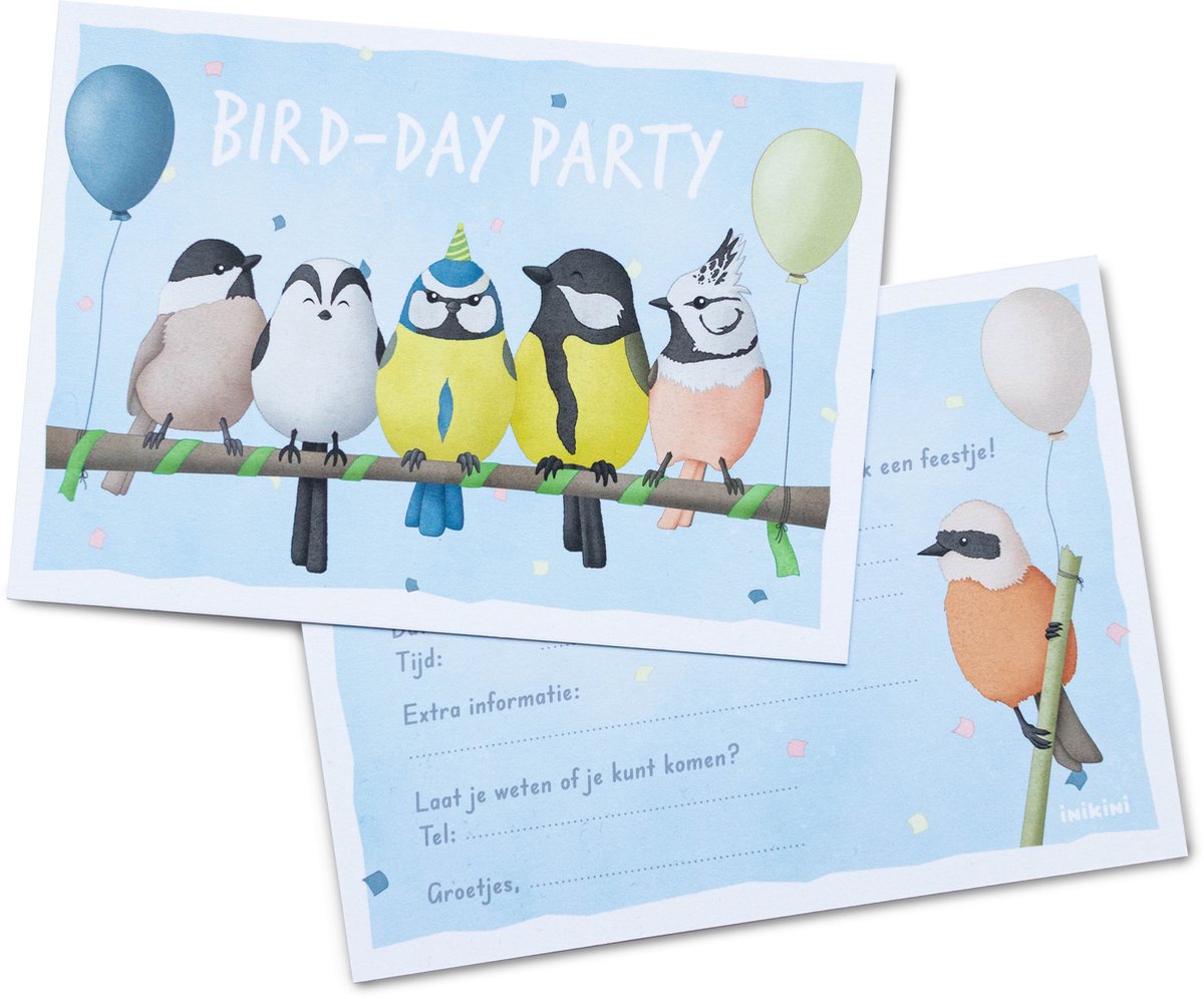 Inikini - Uitnodigingen - Kinderverjaardag - Vogels - 8 stuks - A6