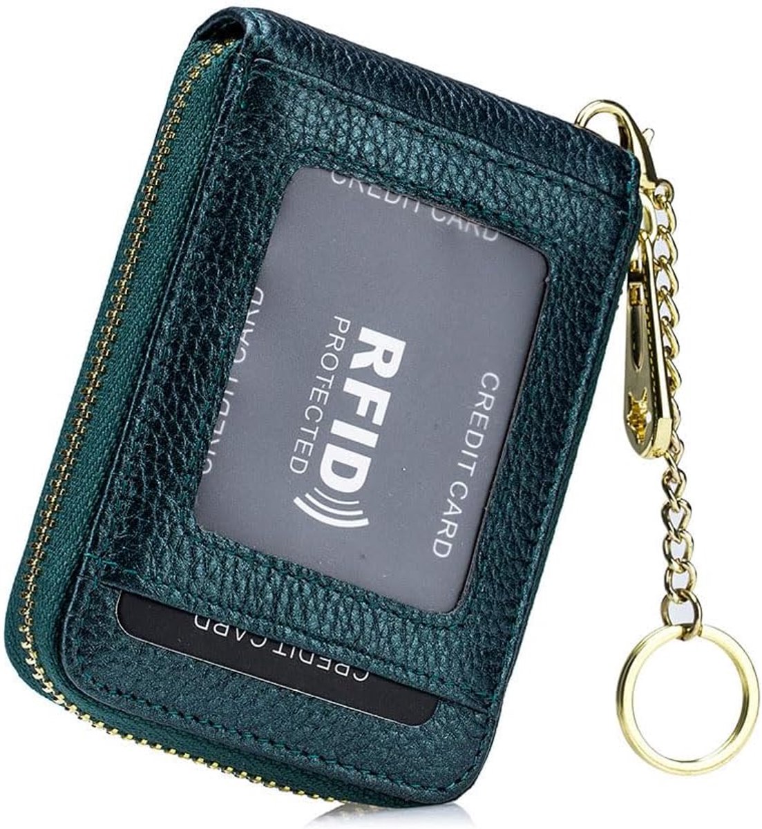 Creditcardhouder, kleine kaarthouder voor dames en heren, 12 vakken, kaartenmap, visitekaartjesetui, portemonnee met muntvak, RFID-bescherming, etui met ritssluiting, sleutelhanger,
