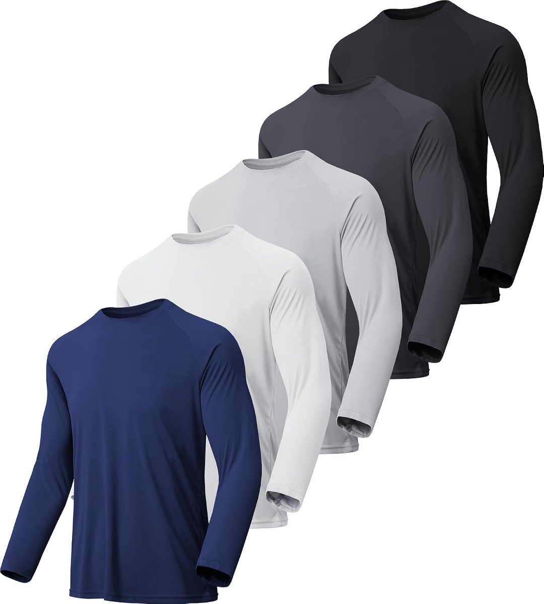T-shirt met lange mouwen, Pak van 4/5/7 stuks, Sneldrogend Vochtafvoerend Zonbescherming UPF 50+, Sportshirt voor Hardlopen Gym Fitness en Outdoor