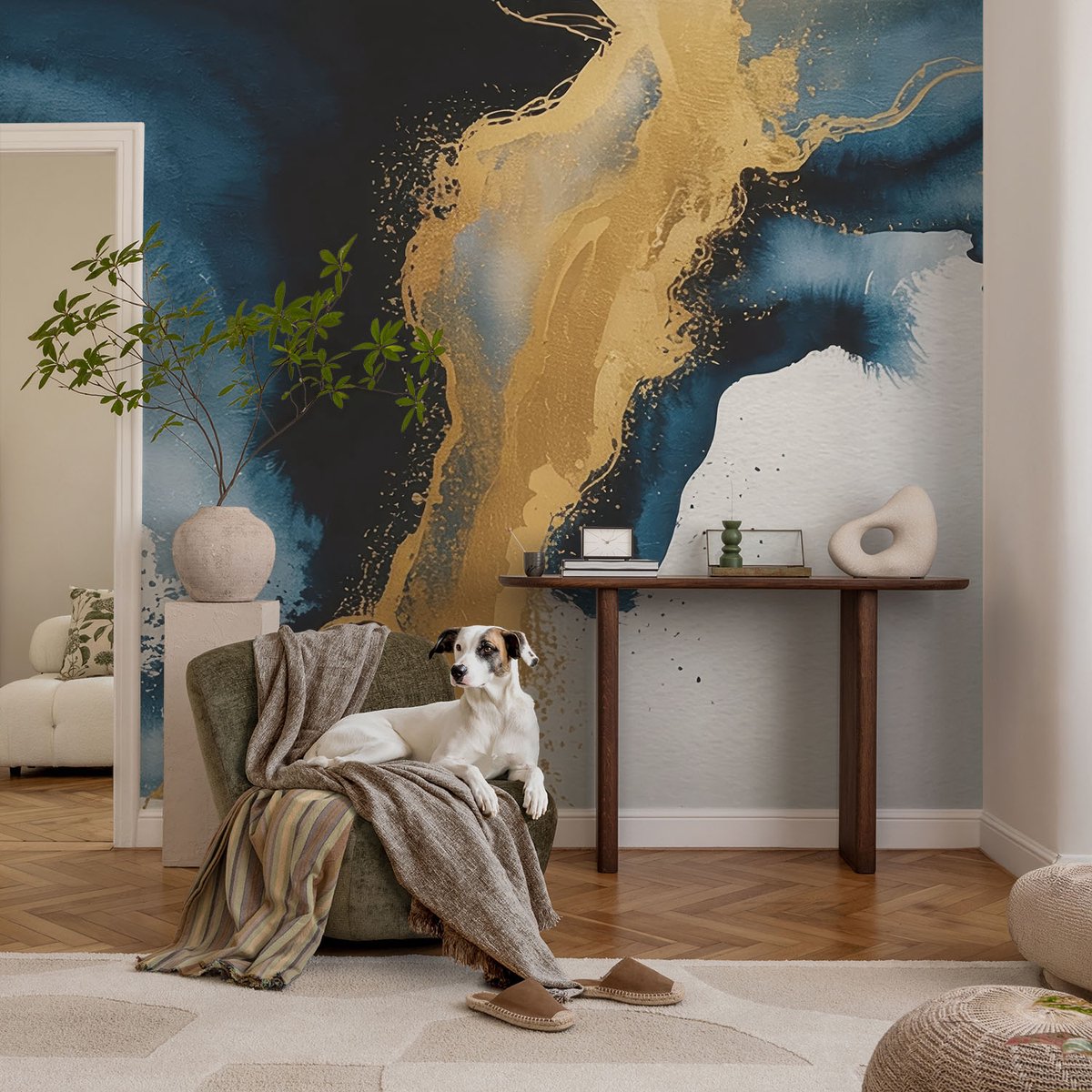 Coloray Vliesbehang - Blauw Snellijm Behang - 104x70 cm - Kleurrijke Abstractie Fotobehang Vlies - Hal behang Abstractie - Muurschildering - Hal behang