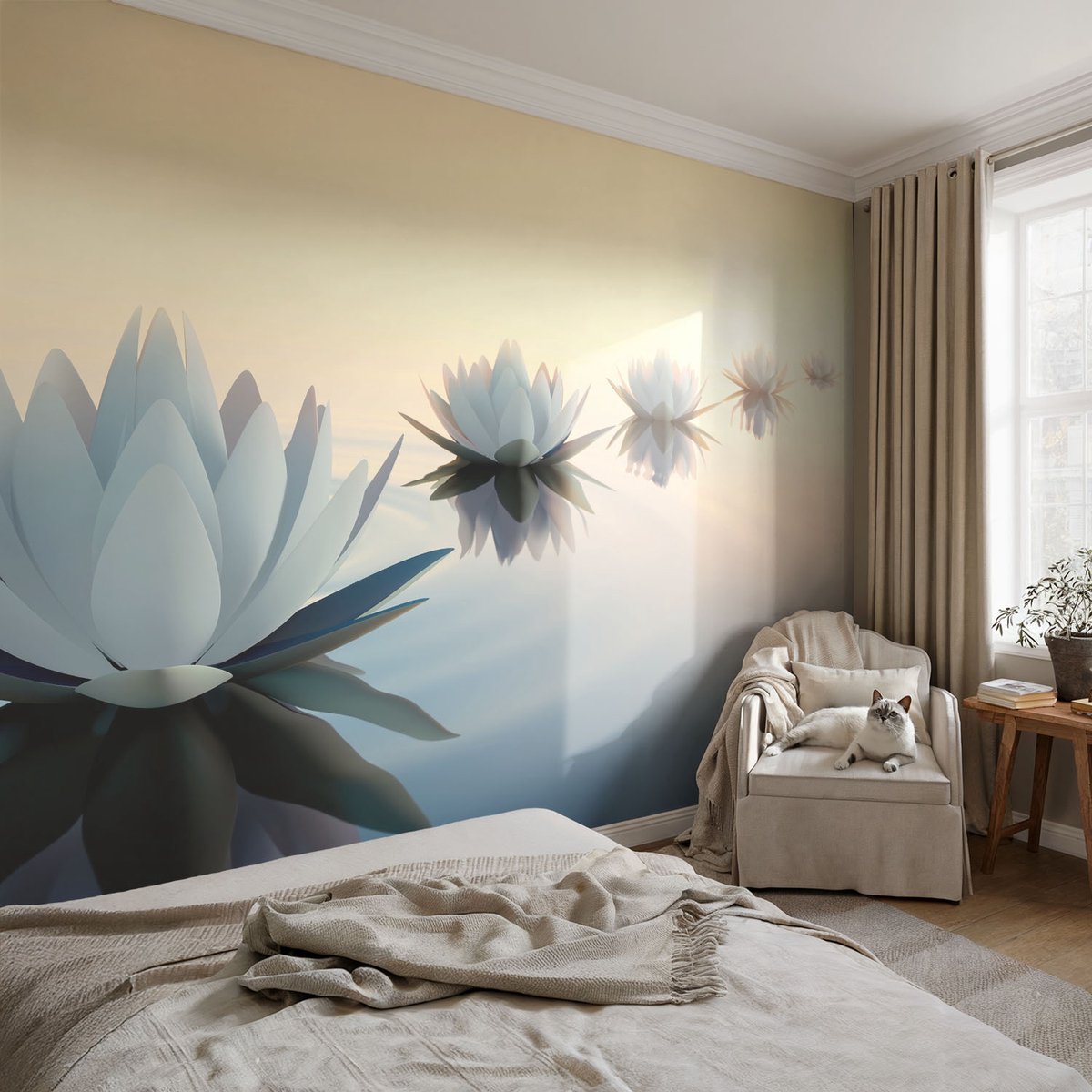 Coloray Vliesbehang - Wit Snellijm Behang - 104x70 cm - Een Vredig Uitzicht Muurschildering - Gang behang Bloemen En Planten - Fotobehang Vlies - Gang behang