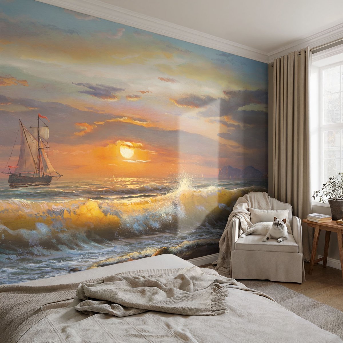Coloray Vliesbehang - Blauw Snellijm Behang - 104x70 cm - Zeepanorama Fotobehang Vlies - Woonkamer behang Landschappen - Muurschildering - Hal behang