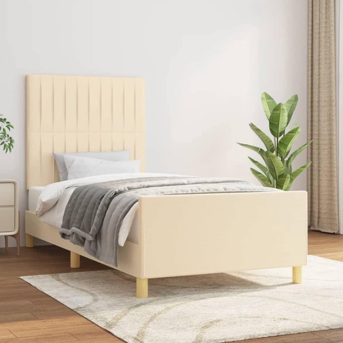Zonder matras, crème, 80 x 200 cm, stof met in hoogte verstelbaar hoofdeinde en stabiele steunpoten voor ergonomische ondersteuning en duurzame slaapkamerinrichting