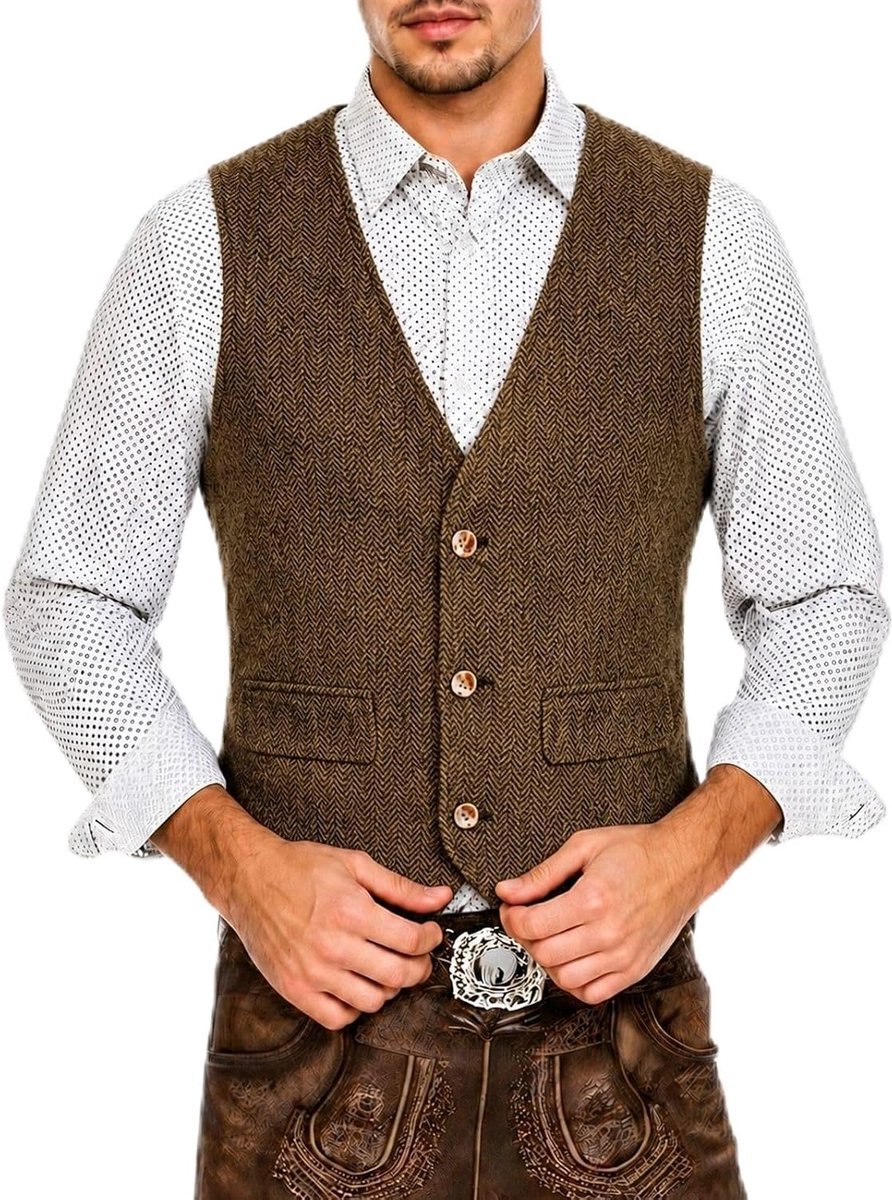 Elegant vest in Oktoberfest-stijl met visgraatpatroon voor formele en informele gelegenheden