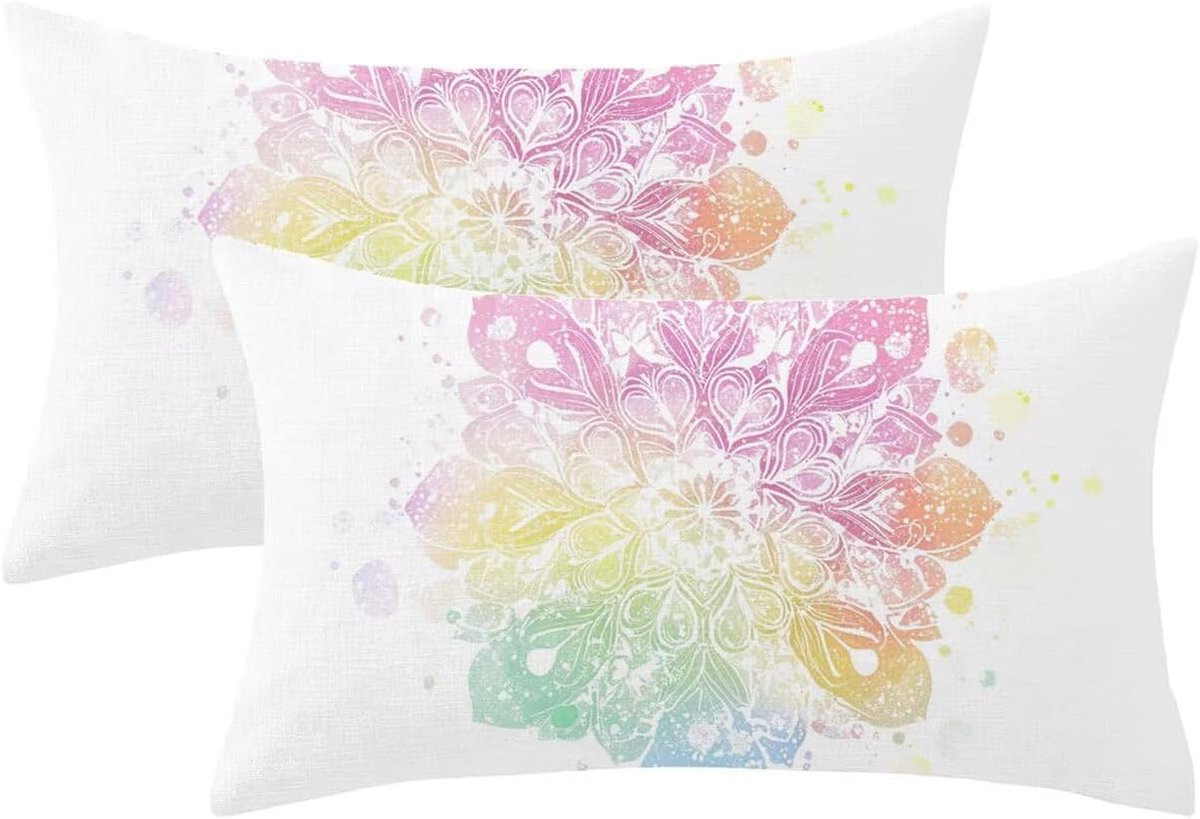 Kussenslopen, 30 x 50 cm, rechthoekig linnen kussenslopen, set van 2, sierkussen, mandala-patroon met onzichtbare rits, dubbelzijdige kussenhoes voor thuis, woonkamerdecoratie, geschenken voor