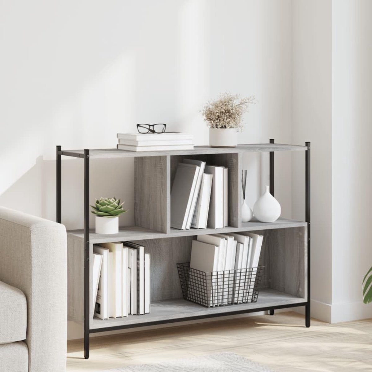 Boekenkast grijs Sonoma 102x28x77,5 cm houtmateriaal met stalen frame