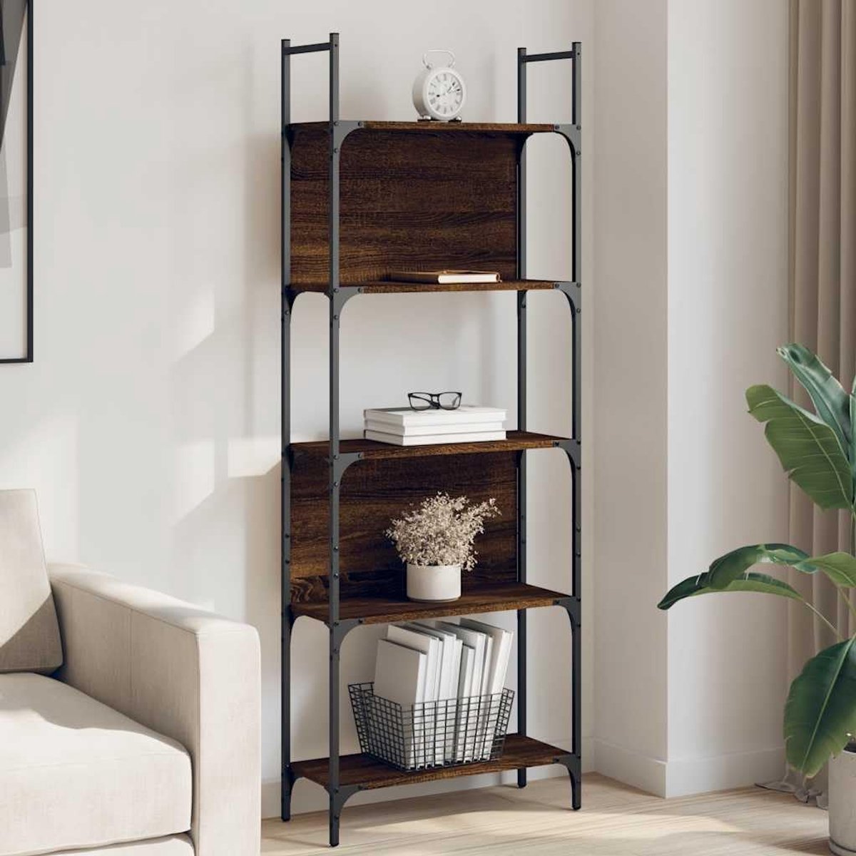 Boekenkast 5 planken bruin eiken look 60,5x24x166,5 cm