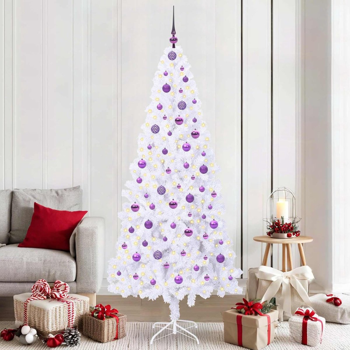 Kunstkerstboom wit 210 cm pvc en staal, kerstboom voor woonkamer, kantoor of kerstmarktdecoratie 3426672