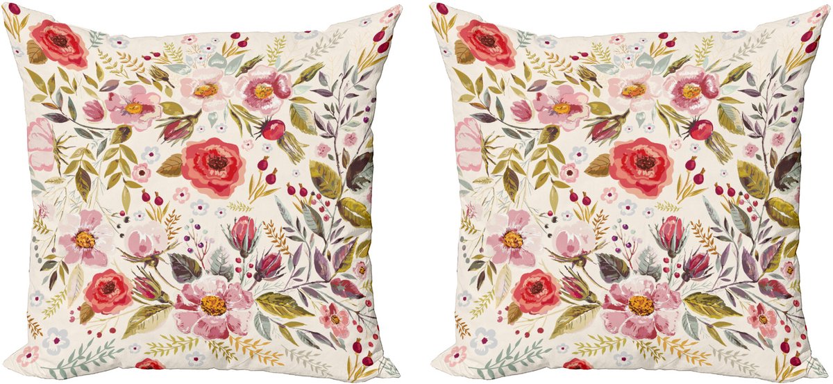ABAKUHAUS Bloemen Sierkussenhoes Set van 2, Bloemen Rozen Bloesems, Modern Accent Dubbelzijdige Digitale Print, 40x40, Meerkleurig