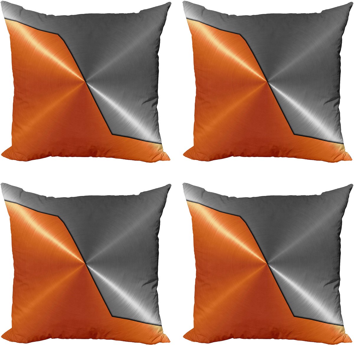ABAKUHAUS Oranje Grijs Sierkussen Kussenhoes 4er Set, Maschinen Modern 3D, Modern Accent Dubbelzijdige Digitale Print, 50 x 50 cm, Oranje Grijs