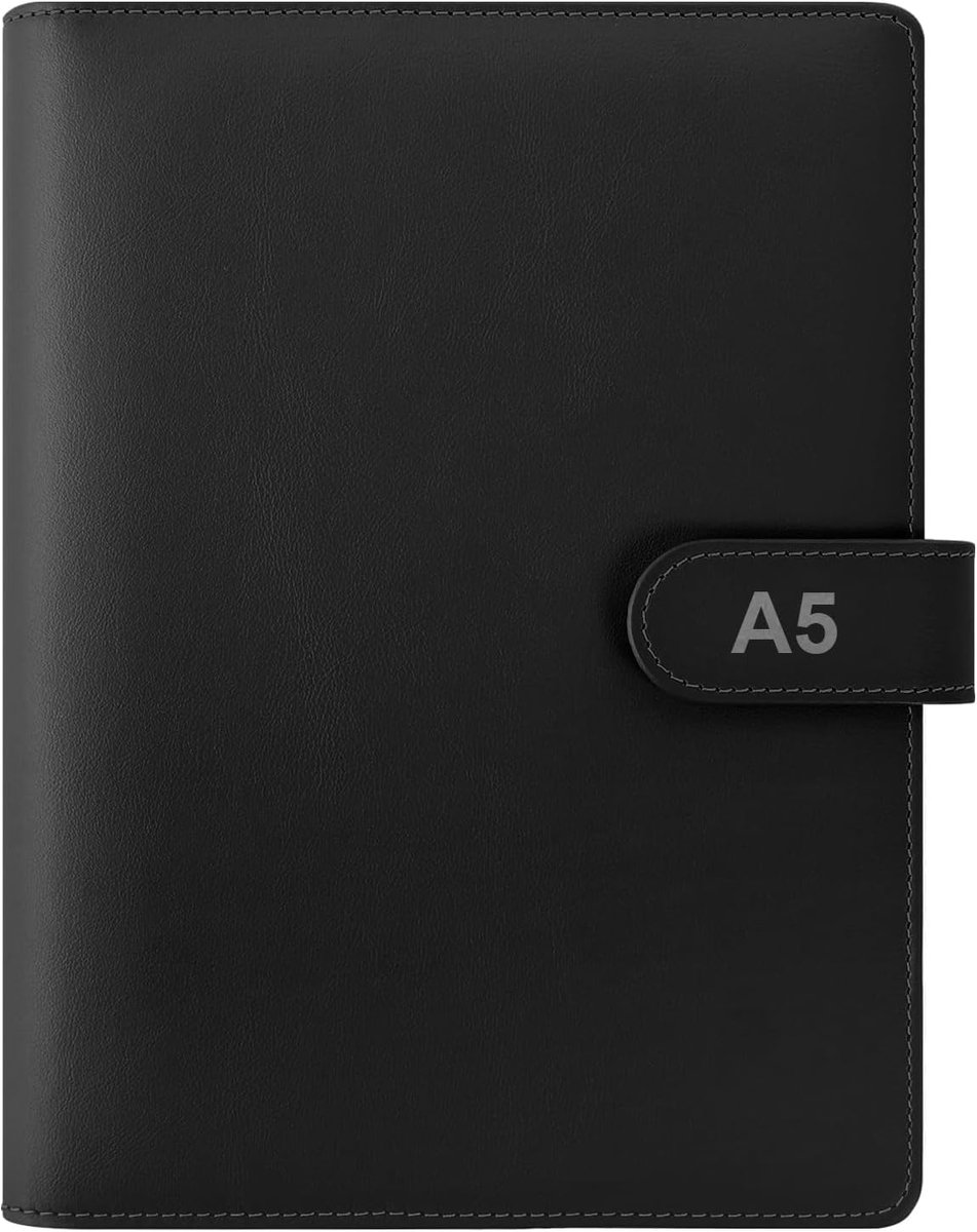 Ringband PU Lederen Hervulbare 6 Ring Binder Cover voor A5 Vulpapier Losse Blad Persoonlijke Organizer met Magnetische Gesp voor Kantoor School Reizen (zwart, Binnenpapier Niet Inbegrepen)
