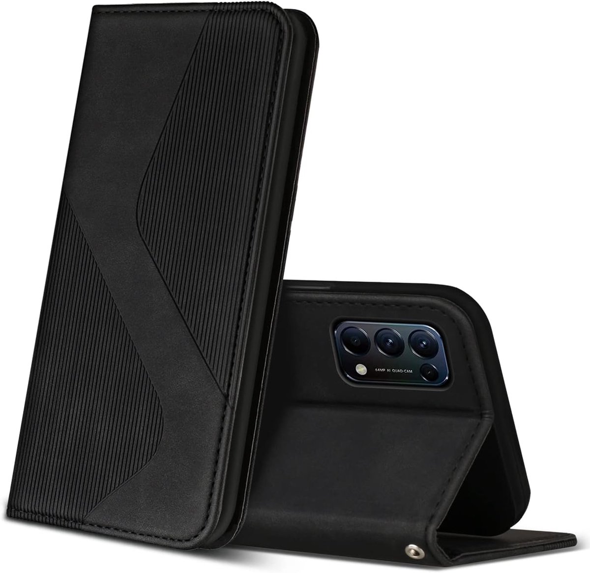Hoesje voor Oppo Find X3 Lite 5G, PU Kunstleer Bookcase Telefoonhoesjes met [Kaartsleuven] [Stand], Flip Case Beschermhoesje voor Oppo Find X3 Lite 5G (Zwart)