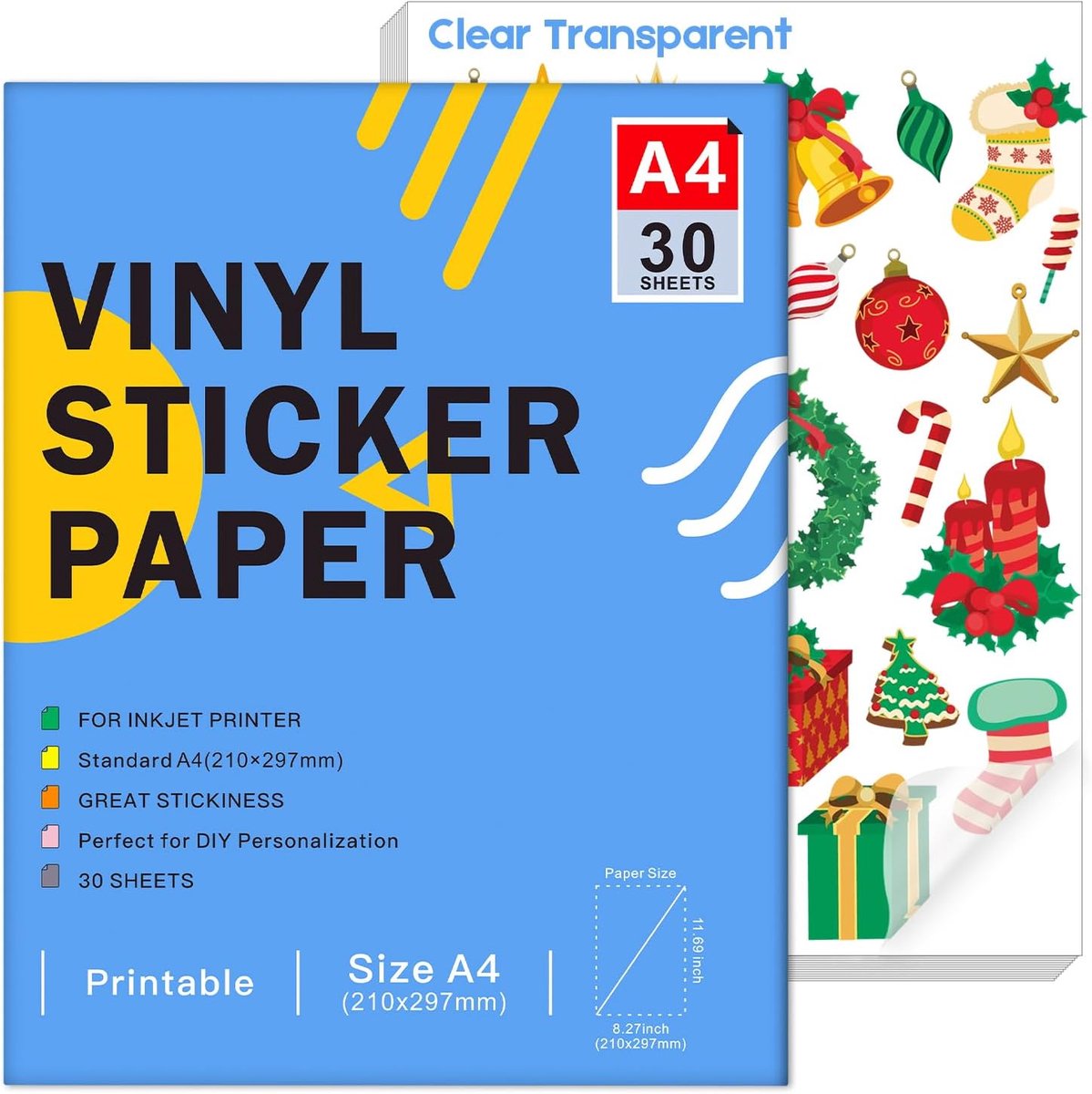 Transparant Vinyl Stickerpapier A4 voor Inkjetprinter, 30 Vellen