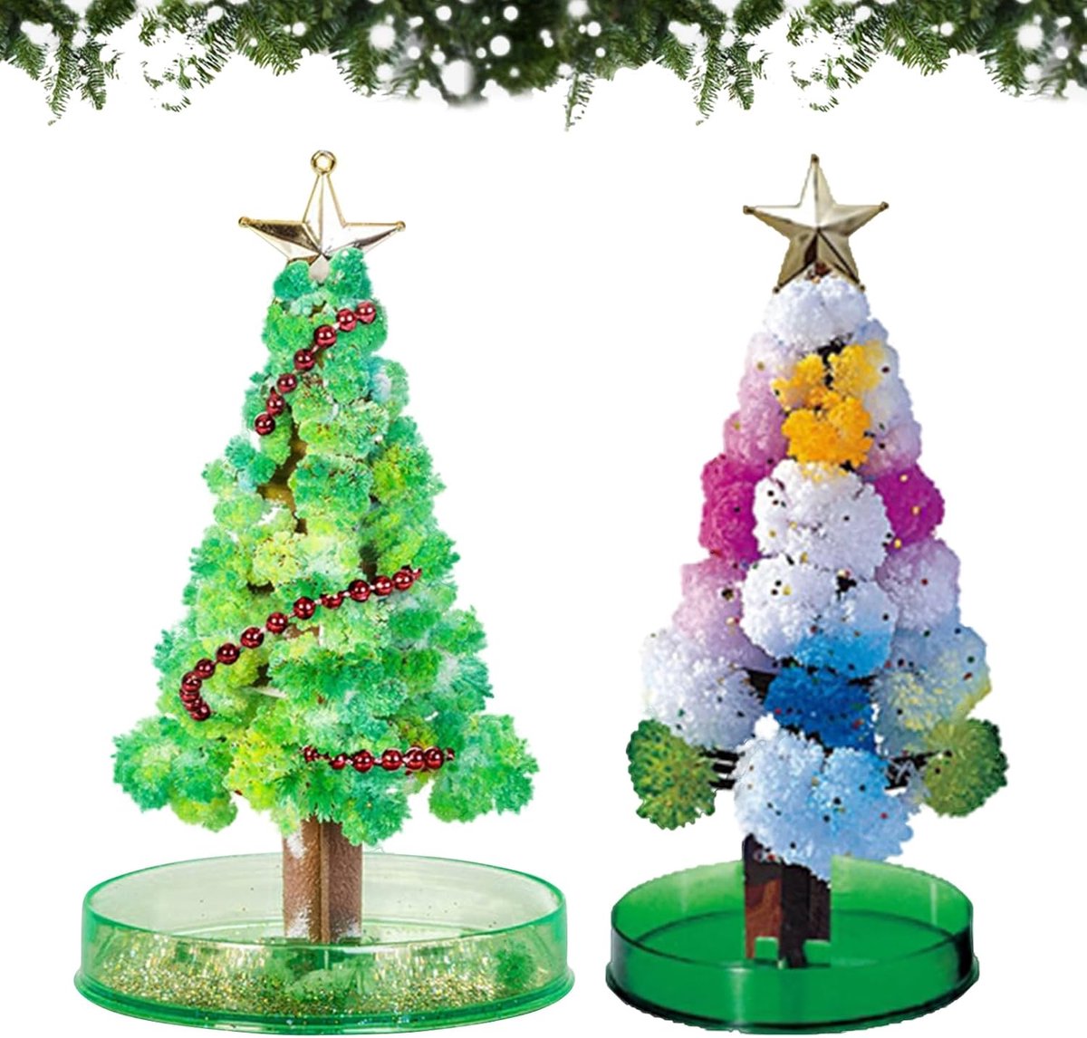 2 stuks mini-kerstboom, magische papieren boom, doe-het-zelf kristallen kweekset, kinderwetenschappelijke kits speelgoed, Magic Tree, kerstspeelgoed, leerhandleiding (2B)