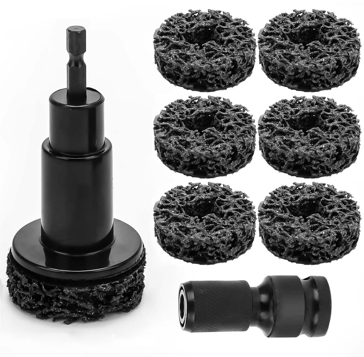 Wielbouten en wielnaafslijper, wielnaafreiniger auto met 6 slijpschijven & 1/2 inch adapter, naafslijper voor accuschroevendraaiers voor snelle roestverwijdering op de wielnaaf voor perfecte