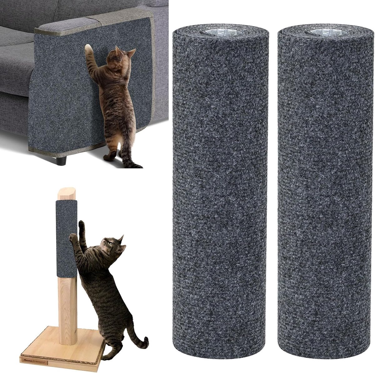 Krabmatten, 40 x 200 cm, krabtapijt, kat, zelfklevend, voor katten, bomen, kattentoren, muur, meubels en bankbescherming (donkergrijs)