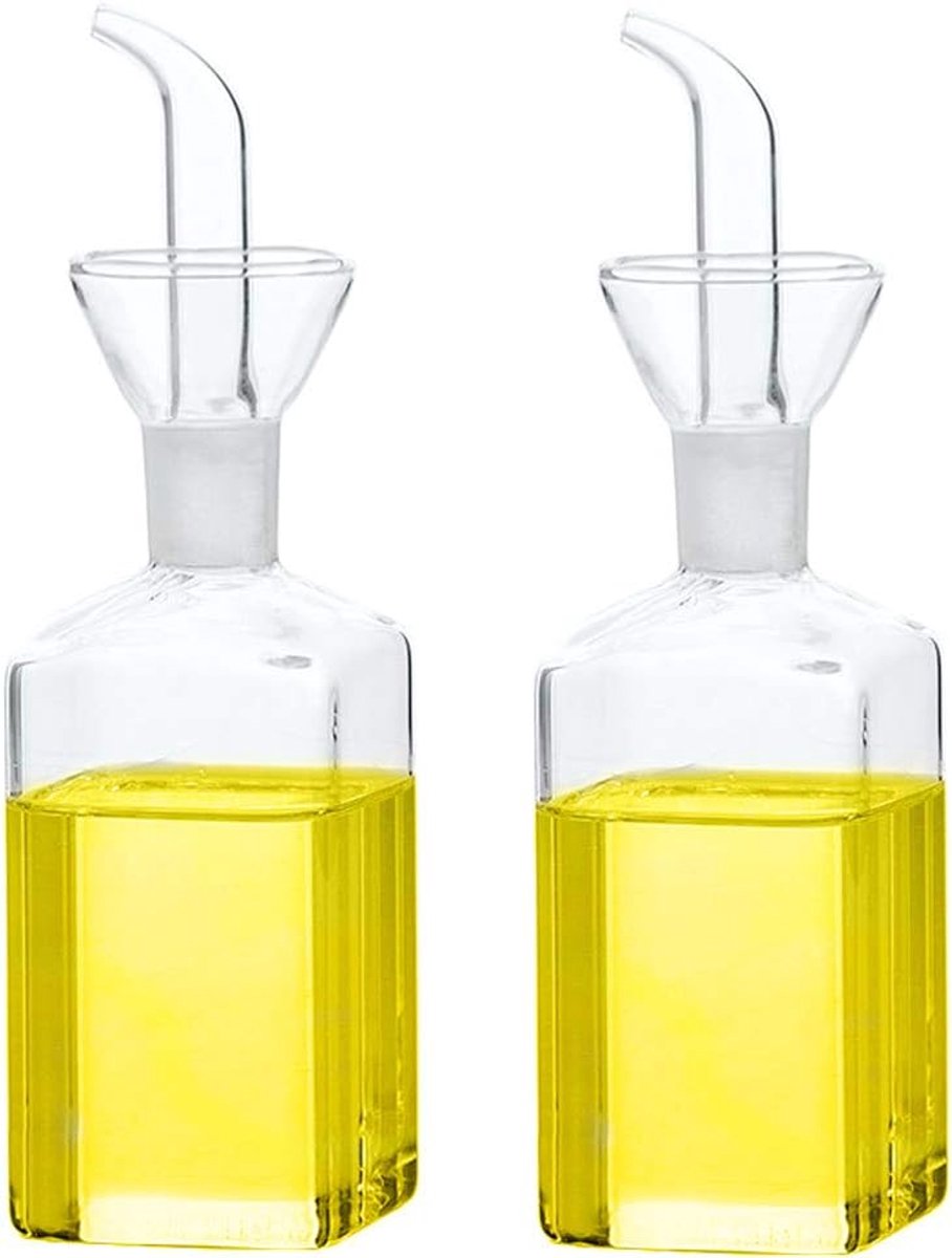 Glazen fles, olijfolie, dispenser, koken, olie, azijn, doseerdispenser met schenktuit, voor keuken en BBQ (Middel, 250 ml, 2‑stuks)