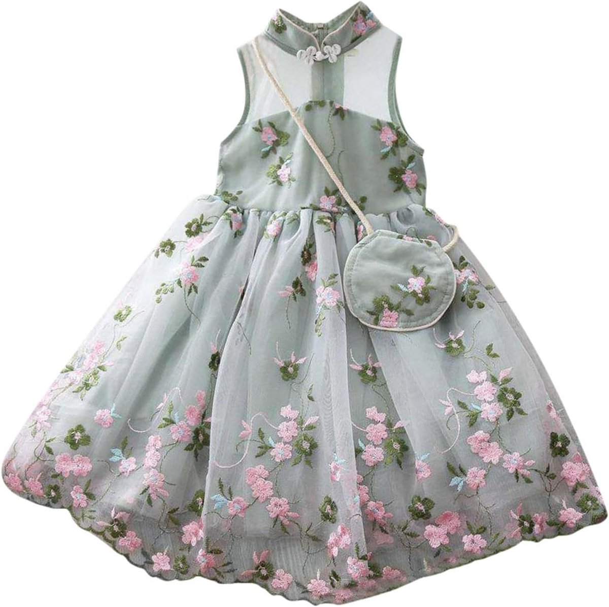 Prinsessenjurk voor meisjes, ceremonie, avond, doop, party, avondjurk, satijn, ruches, vintage, lange mouwen, klein meisje, communie, chic, borduurwerk, bal, A92