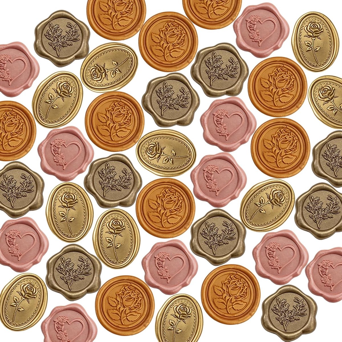 40 stuks waszegelstickers, 3D-bloemenvorm, waszegelstickers, zelfklevende zegelstickers voor bruiloftsuitnodigingen, enveloppen, scrapbooking, Pasen, party, geschenkverpakking, antiek goud