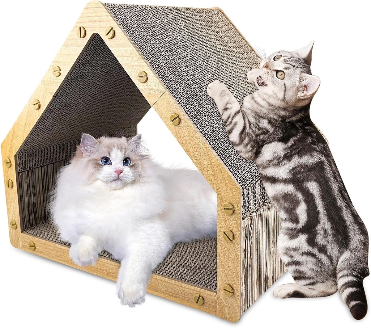 Krabpaal voor katten, krabpaal in huisvorm, kattenkrabpaal, muurkrabber voor katten, krabplank voor katten, kattenverzorging, voorkomt schade aan meubels