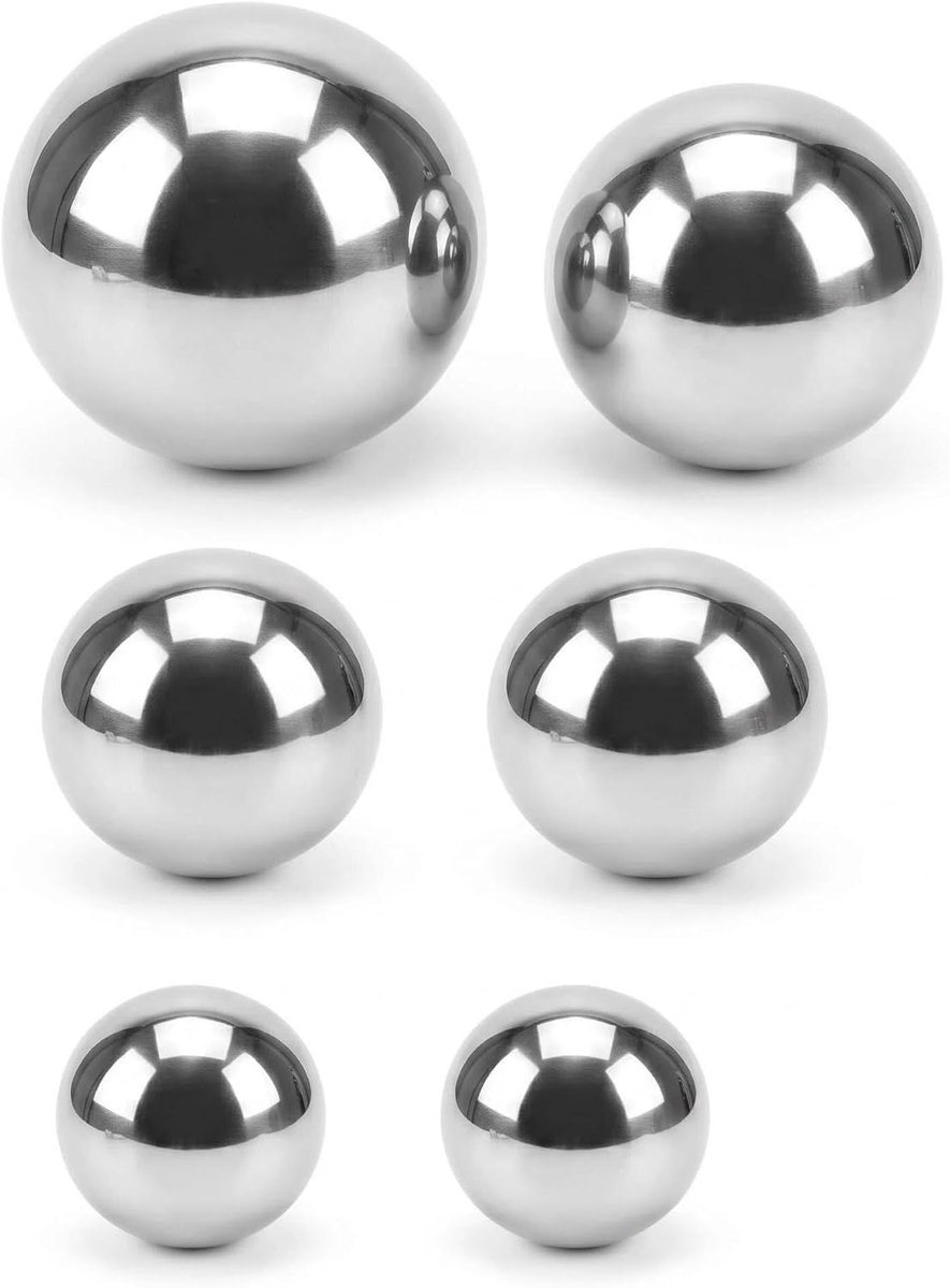 Tuinbollen spiegelgepolijst hol naadloos – reflecterende decoratieve ballen voor buiten, vijver & minivijver, zilveren drijfbollen (6 stuks mix (15 cm x 1, 10 cm x 1, 8