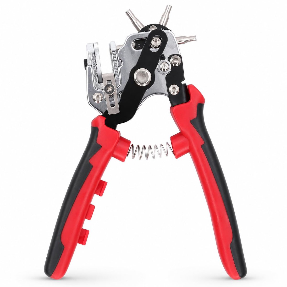 2-4,5 mm lederen gatentang, 6 gatenmaten, riemgatentang, revolgattang met uitgebalanceerde roterende schijven, riemgatenpons, stansgereedschap voor riemen, horlogebandjes, karton